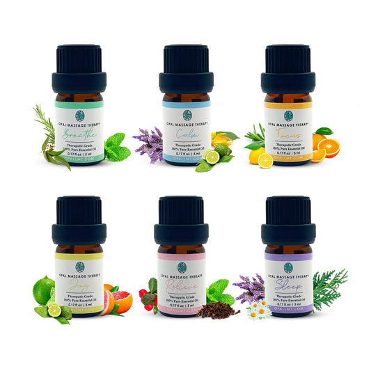 Premium Opal Natural Essential Oil Blend Bundle: Breathe, Calm, Focus, Joy, Relieve, Sleep